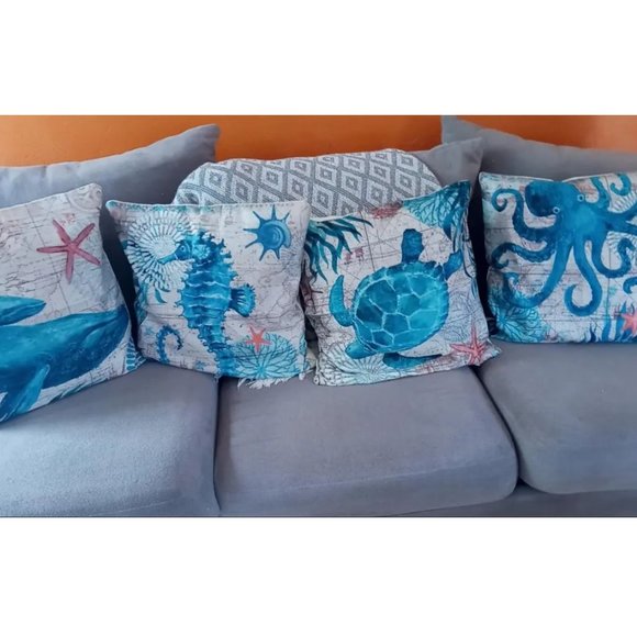 Decorative Throw Pillow Covers Cases Set Beach Decor Nautical Coastal Cottage - Picture 3 of 16